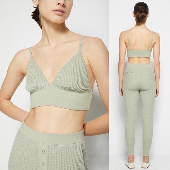 NWT JONATHAN SIMKHAI Sage Waffle Knit Sleeveless Triangle Bralette Crop Top XS - Picture 2 of 6